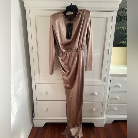 Bronx and Banco Farrah Maxi Dress Gold Satin Revolve size Large - Picture 3 of 7